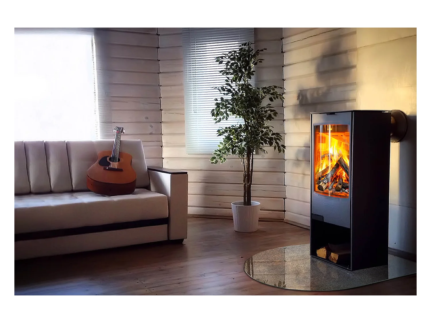 Plaque de sol en verre pour poêle - semi-circulaire - 100x100 - Motif floral avec papillons