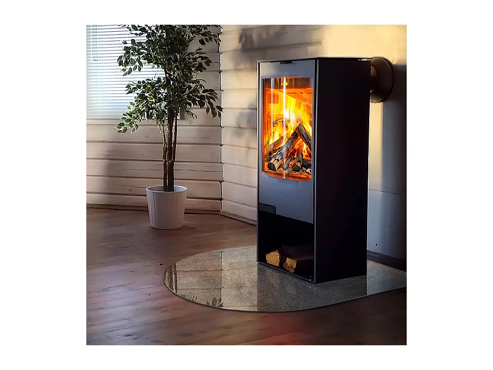 Plaque de sol en verre pour poêle - semi-circulaire - 100x100 - Motif floral avec papillons