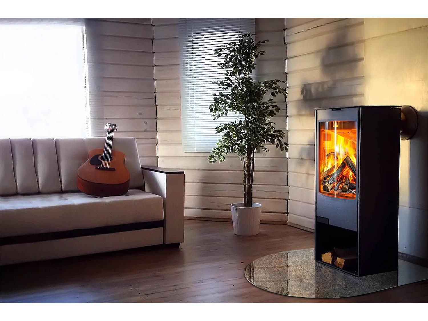 Glasplatte zum Schutz vor Funkenflug, Kaminauflage - halbrund - 100x100 - Blumenmuster mit Schmetterlingen