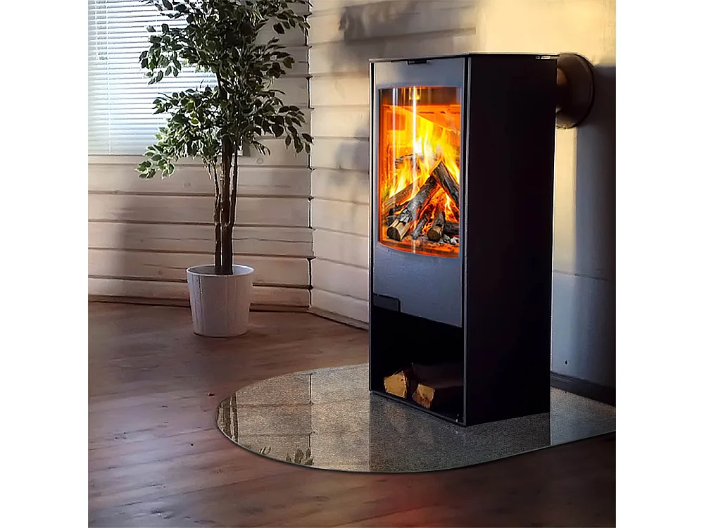 Glasplatte zum Schutz vor Funkenflug, Kaminauflage - halbrund - 100x100 - Blumenmuster mit Schmetterlingen