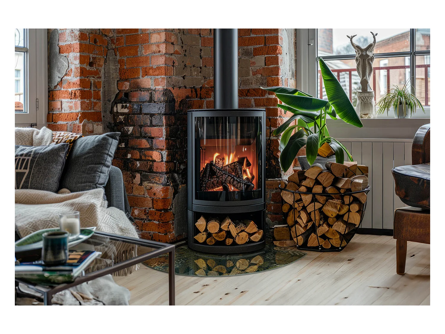 Plaque de sol en verre pour poêle - Un quart - 1/4 100x100 - Motifs végétaux avec papillons