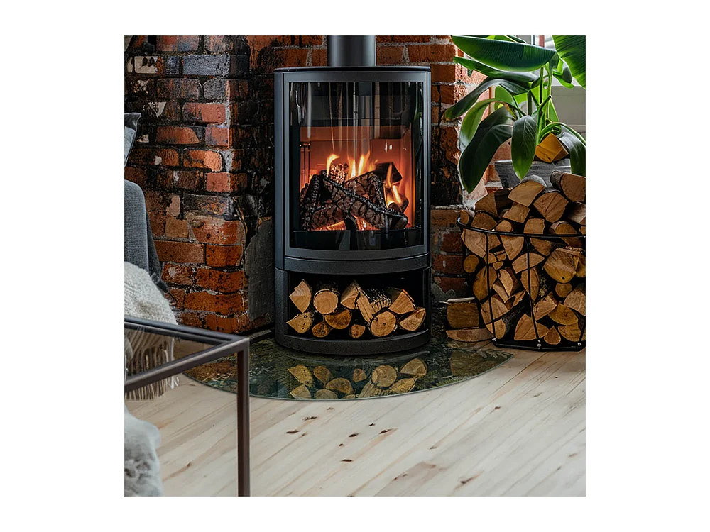 Plaque de sol en verre pour poêle - Un quart - 1/4 100x100 - Motifs végétaux avec papillons