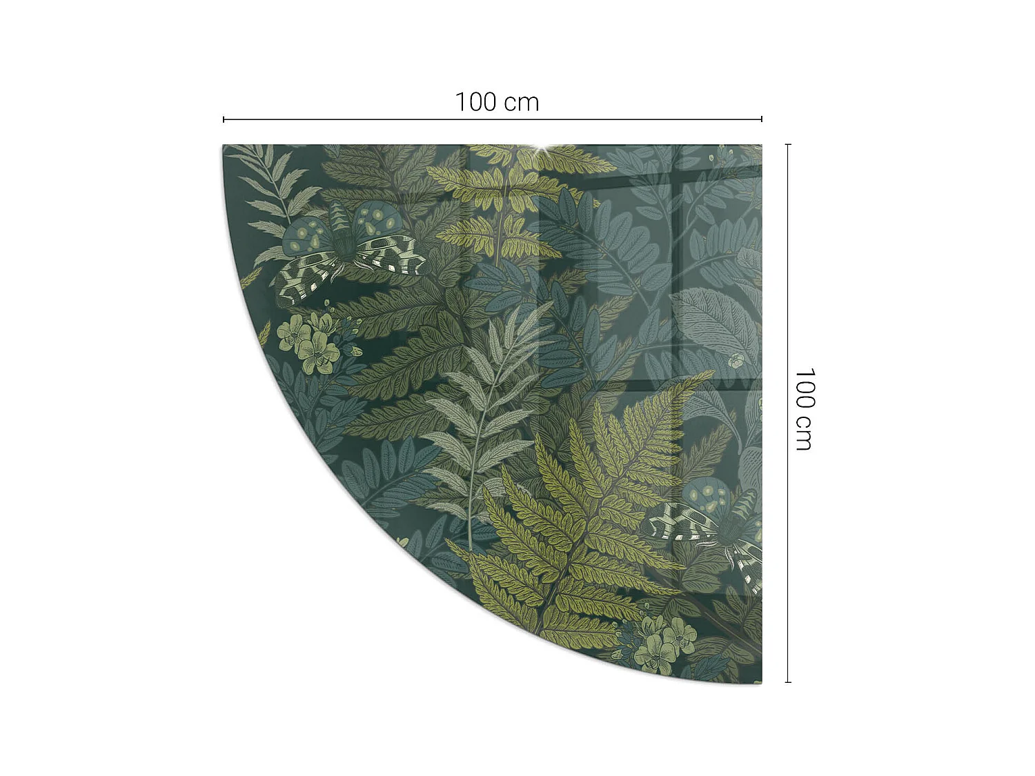 Plaque de sol en verre pour poêle - Un quart - 1/4 100x100 - Motifs végétaux avec papillons