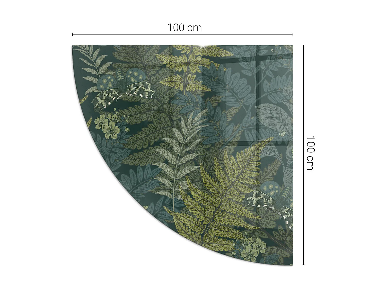 Glasplatte zum Schutz vor Funkenflug, Kaminauflage - Ein Viertel - 1/4 100x100 - Pflanzenmotive mit Schmetterlingen