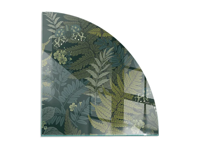 Glasplatte zum Schutz vor Funkenflug, Kaminauflage - Ein Viertel - 1/4 100x100 - Pflanzenmotive mit Schmetterlingen