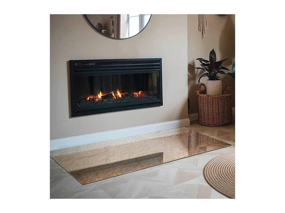 Plaque de sol en verre pour poêle - Rectangle - 140x70 - Texture de pierre naturelle