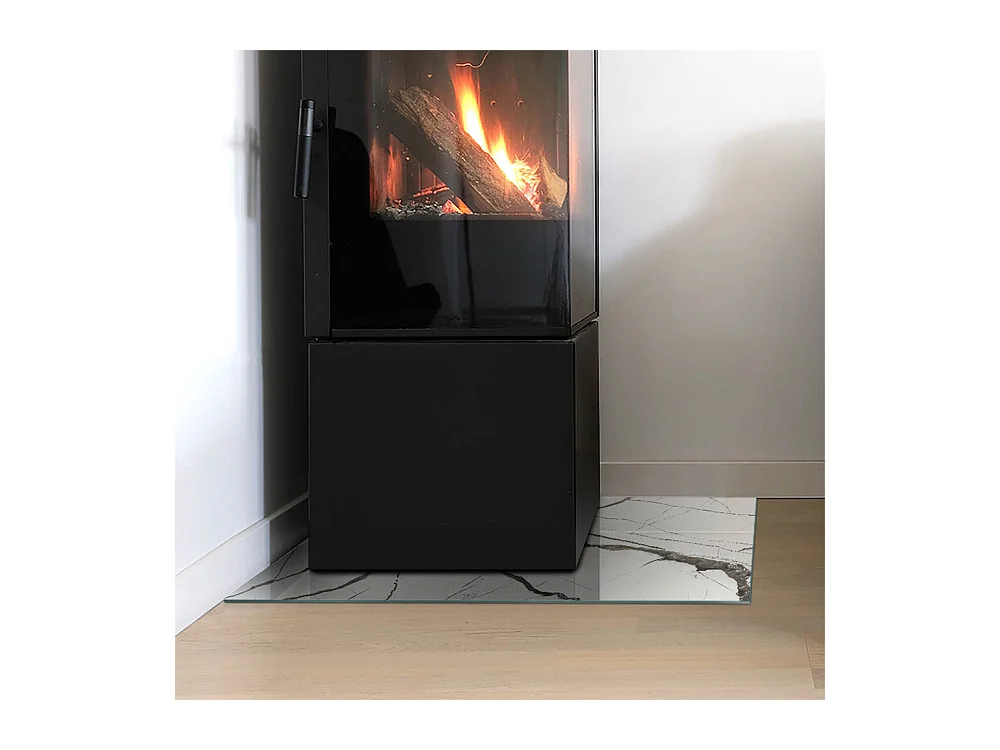 Plaque de sol en verre pour poêle - Rectangle - 60X40 - Modèle de veine de marbre