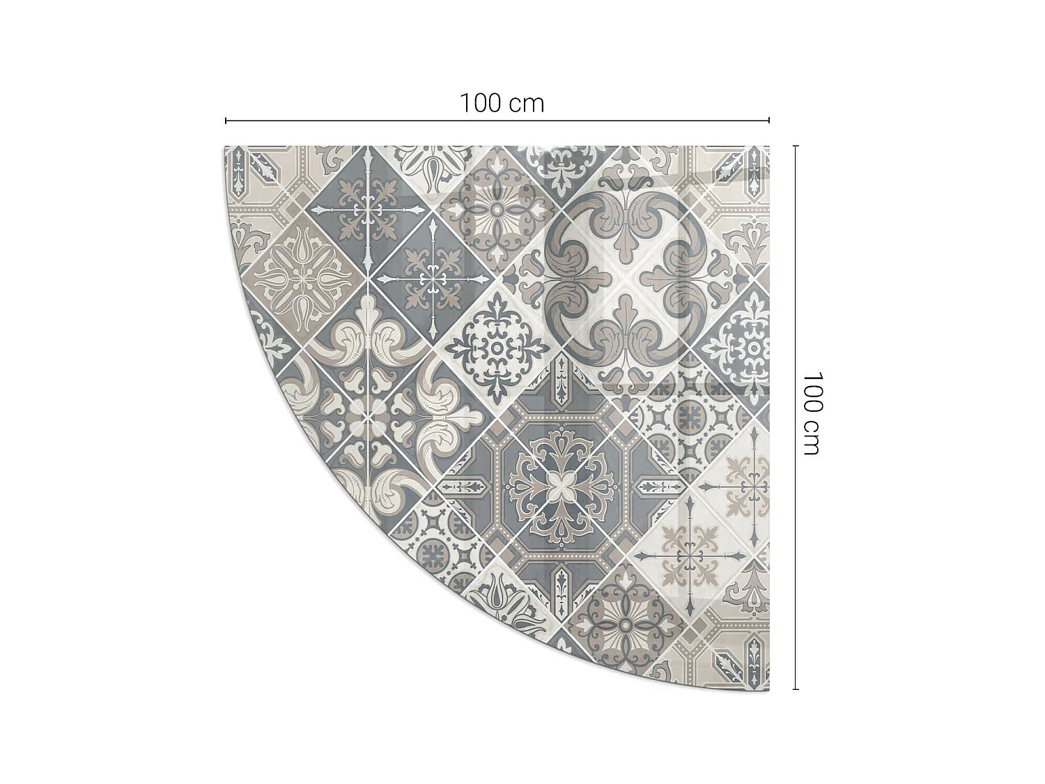 Plaque de sol en verre pour poêle - Un quart - 1/4 100x100 - Modèle de mosaïque décorative