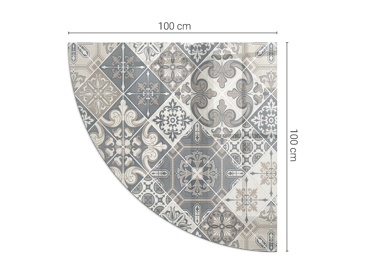 Glasplatte zum Schutz vor Funkenflug, Kaminauflage - Ein Viertel - 1/4 100x100 - Dekoratives Mosaikmuster