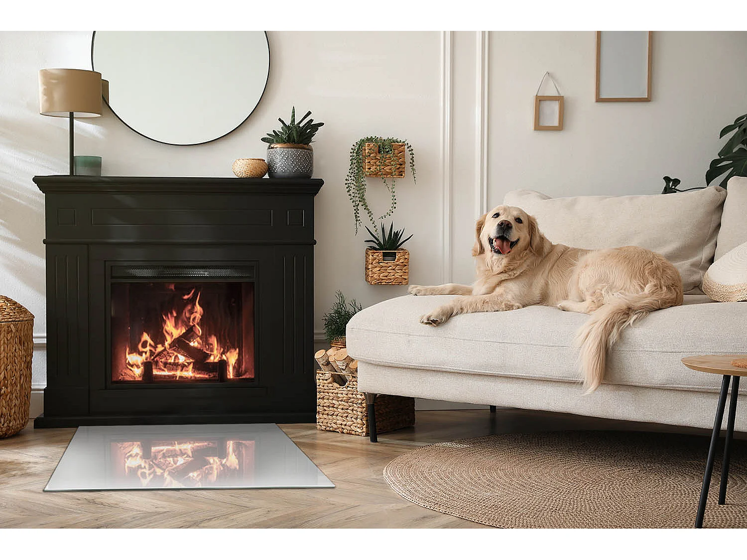 Vloerplaat voor houtkachel, onder open haard - Rechthoek - 80x60 - Kleur Beige