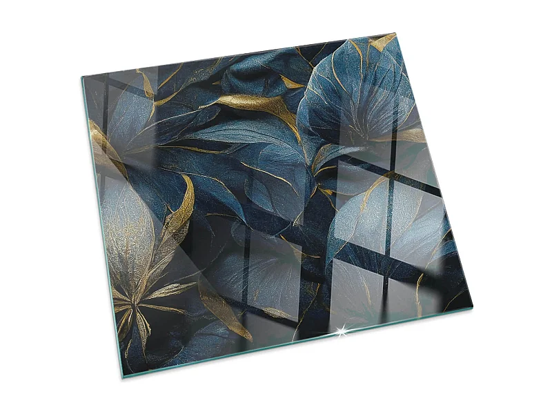 Placa de cristal para la chimenea del salón- Cuadrado - 50x50 - Hojas elegantes en textura.