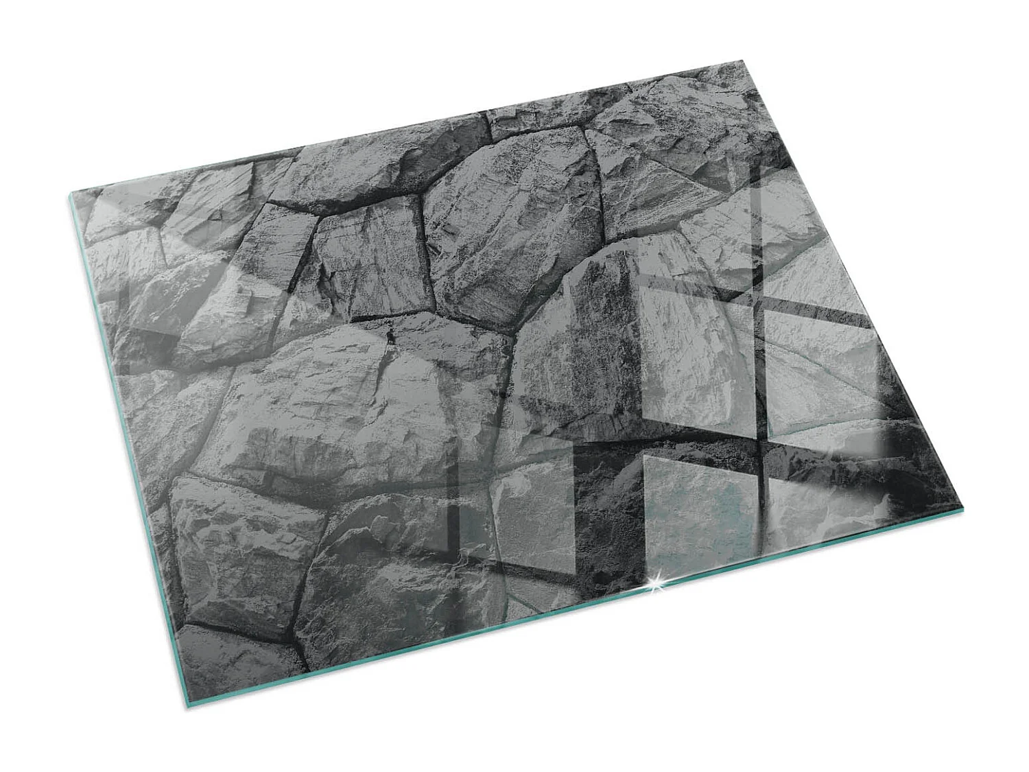 Plaque de sol en verre pour poêle - Rectangle - 60X40 - Motif en pierre naturelle