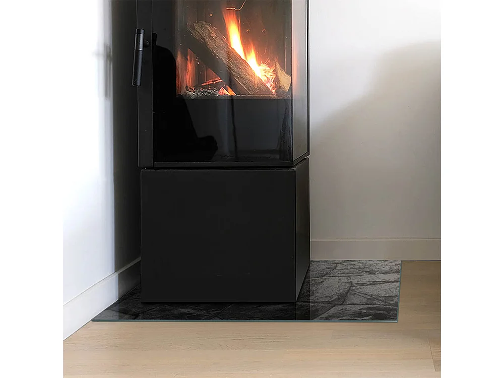 Plaque de sol en verre pour poêle - Rectangle - 60X40 - Motif en pierre naturelle