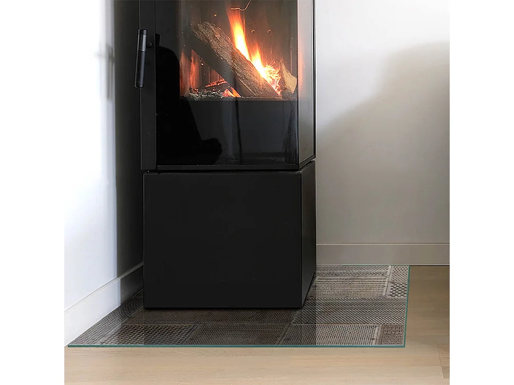 Plaque de sol en verre pour poêle - Carré - 60x60 - Modèle de tôle perforée