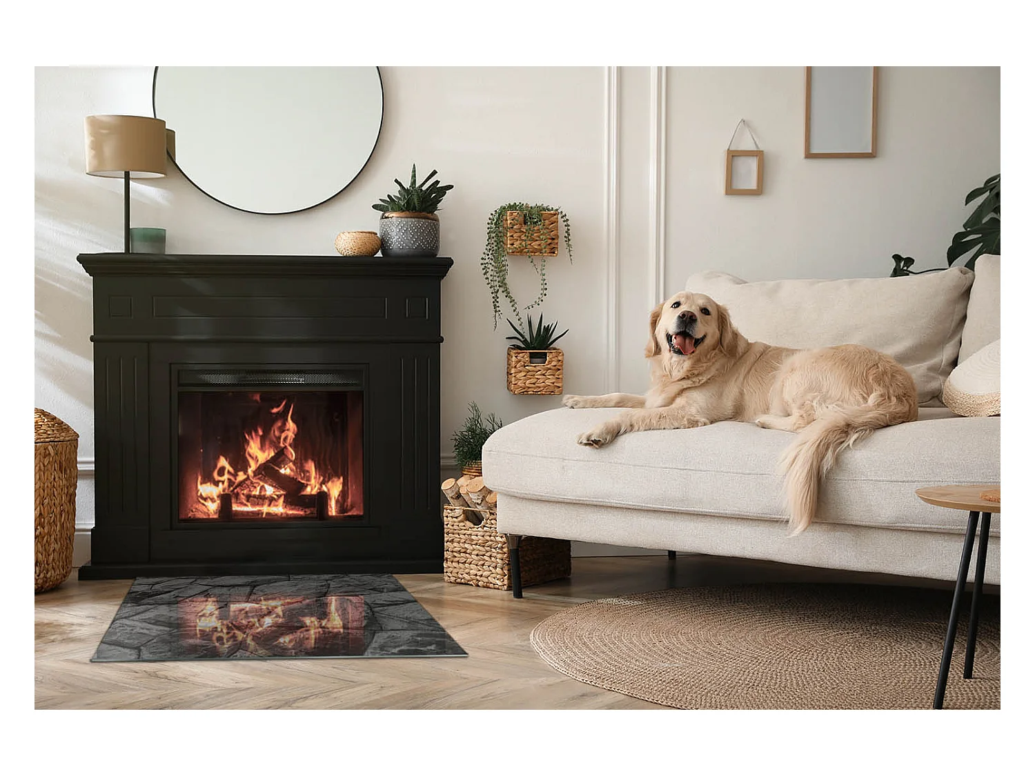 Plaque de sol en verre pour poêle - Rectangle - 80x60 - Modèle de veine de marbre