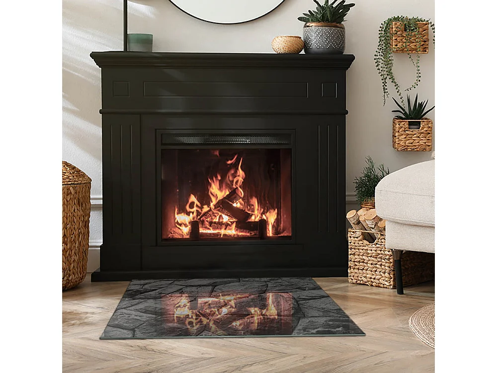 Glasplatte zum Schutz vor Funkenflug, Kaminauflage - Rechteck - 80x60 - Marmoradermuster