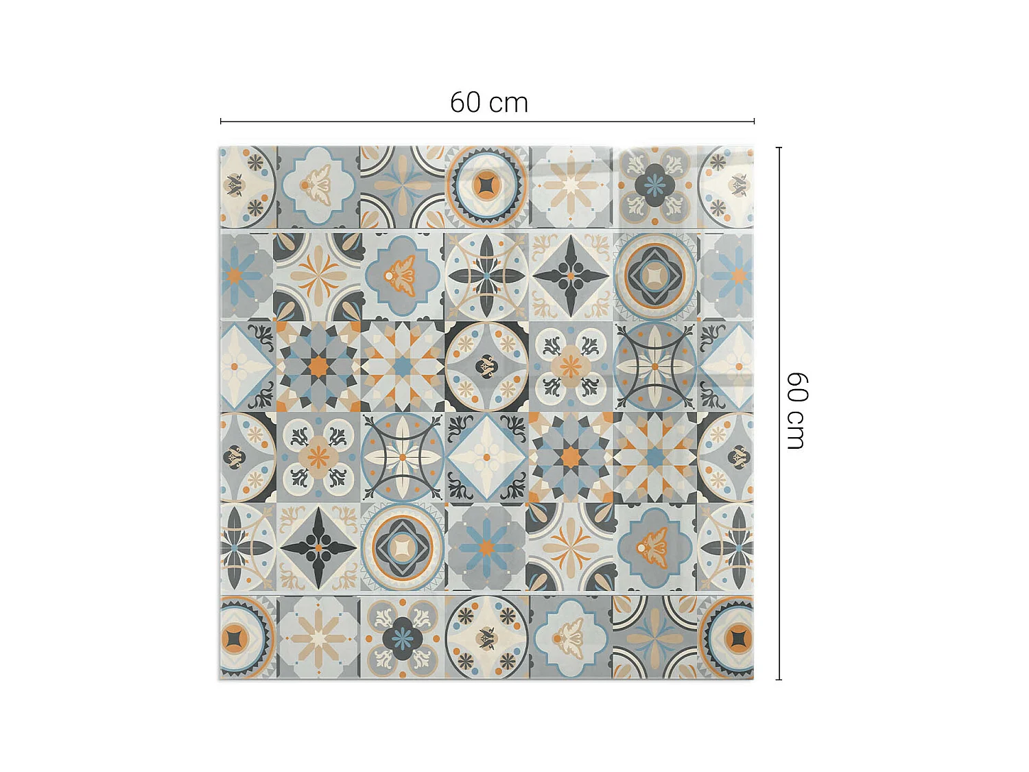 Glasplatte zum Schutz vor Funkenflug, Kaminauflage - Quadrat - 60x60 - Mosaikmuster in Fliesen