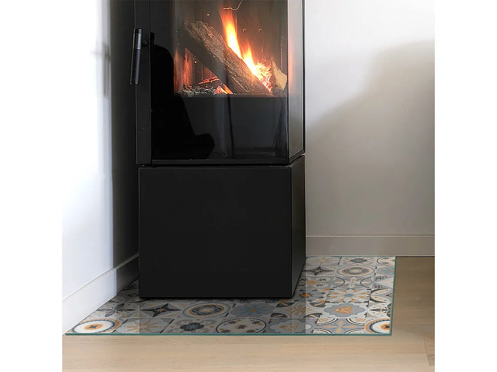 Glasplatte zum Schutz vor Funkenflug, Kaminauflage - Quadrat - 60x60 - Mosaikmuster in Fliesen