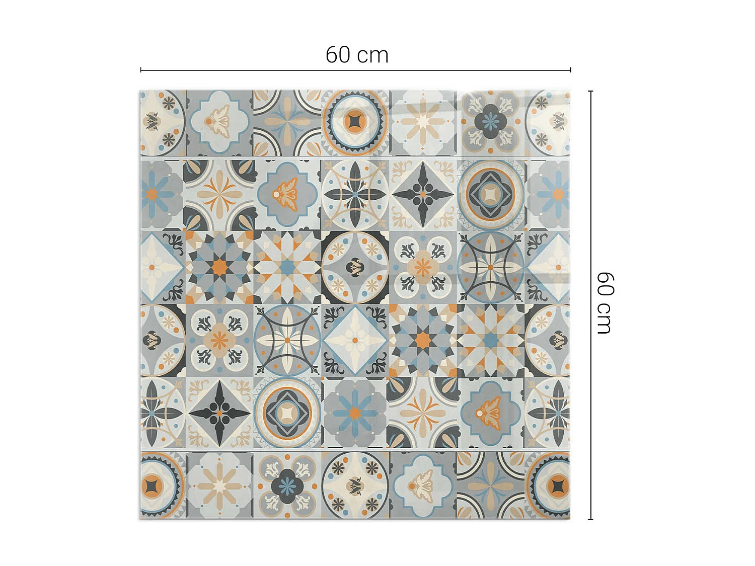Glasplatte zum Schutz vor Funkenflug, Kaminauflage - Quadrat - 60x60 - Mosaikmuster in Fliesen