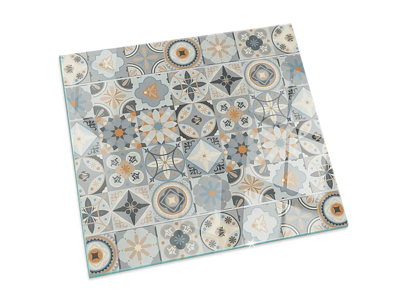 Glasplatte zum Schutz vor Funkenflug, Kaminauflage - Quadrat - 60x60 - Mosaikmuster in Fliesen