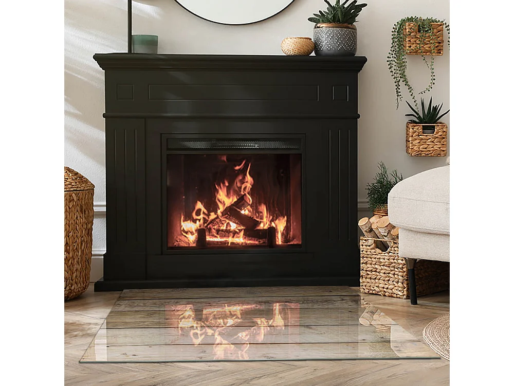 Glasplatte zum Schutz vor Funkenflug, Kaminauflage - Rechteck - 100x70 - Textur von Holzbrettern