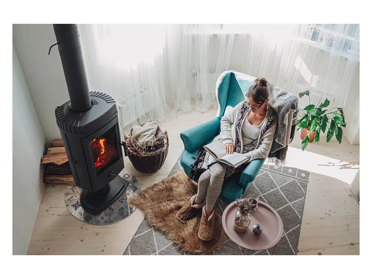 Plaque de sol en verre pour poêle - Roue - 50x50 - Motifs de mosaïque dans les carreaux