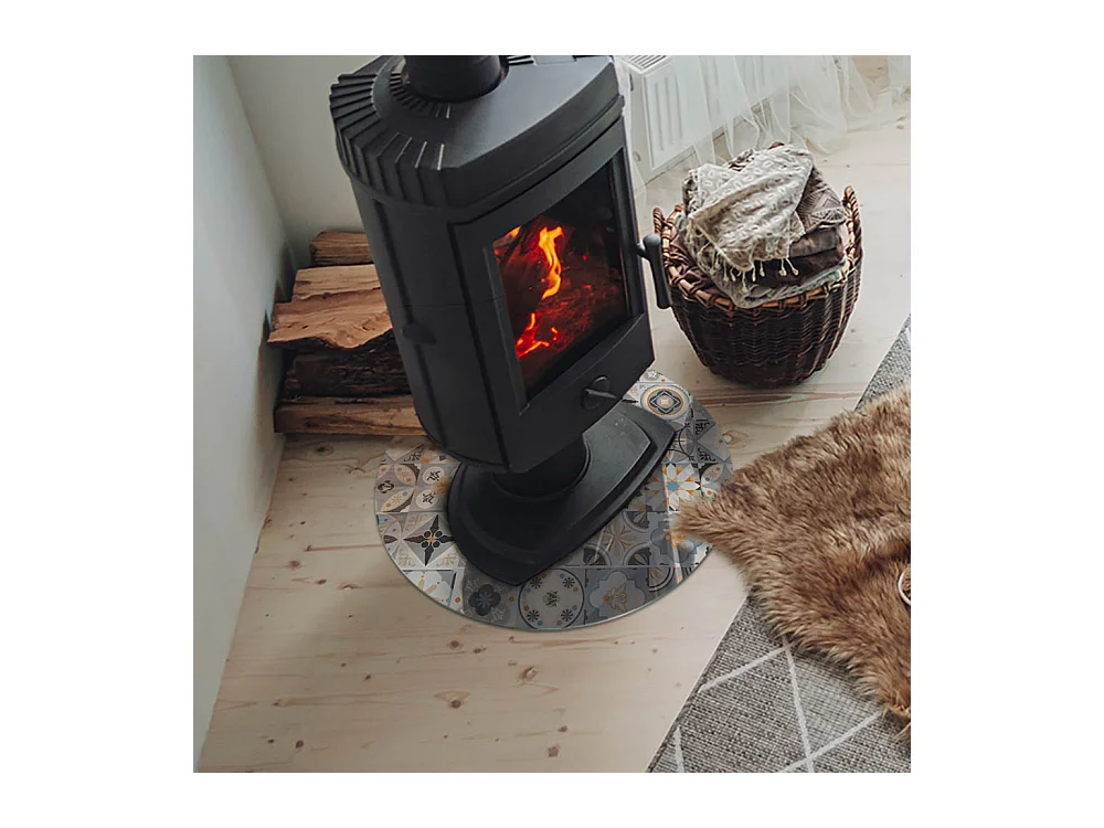 Plaque de sol en verre pour poêle - Roue - 50x50 - Motifs de mosaïque dans les carreaux