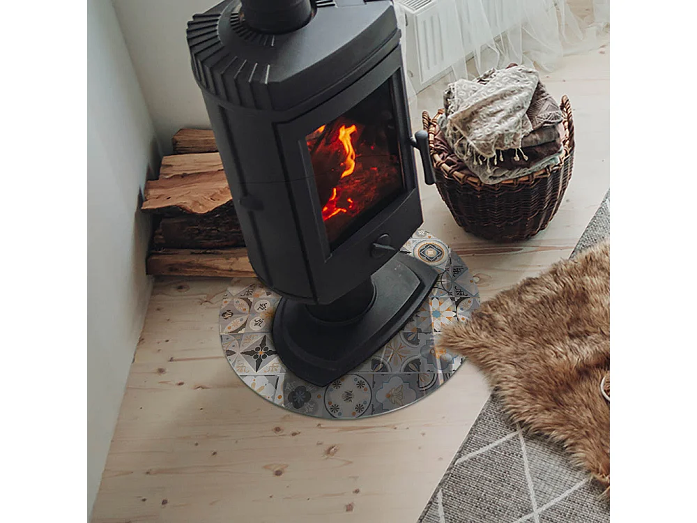 Glasplatte zum Schutz vor Funkenflug, Kaminauflage - Rad - 50x50 - Mosaikmuster in Fliesen