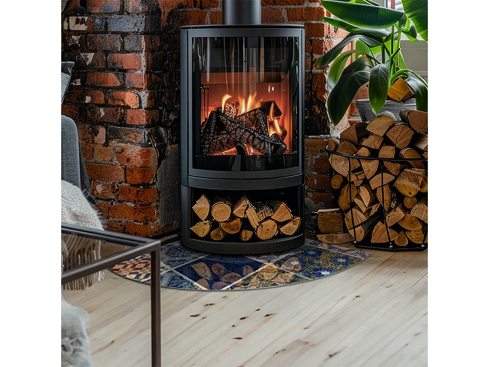 Glasplatte zum Schutz vor Funkenflug, Kaminauflage - Ein Viertel - 1/4 100x100 - Keramikfliesenmuster