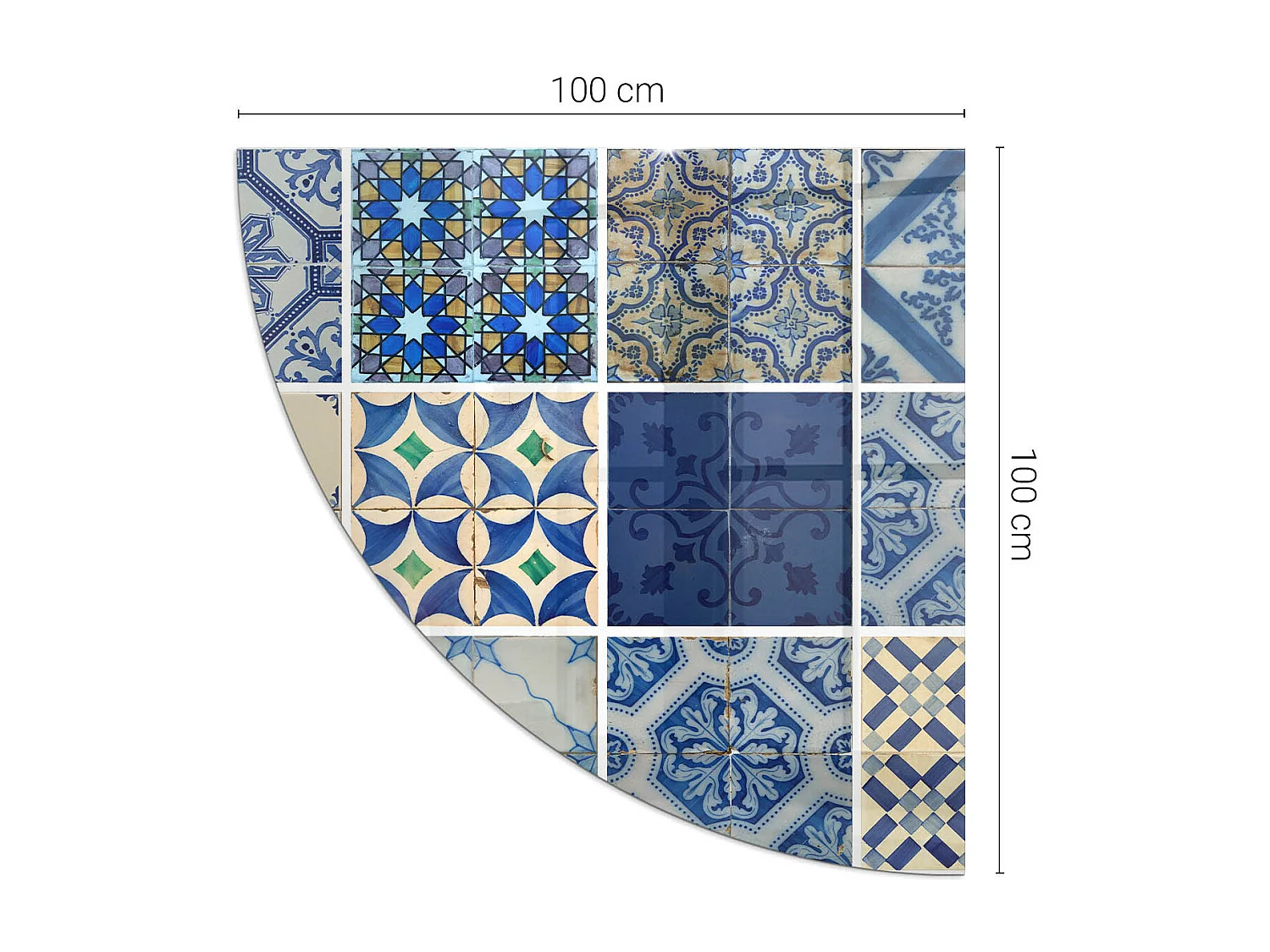 Glasplatte zum Schutz vor Funkenflug, Kaminauflage - Ein Viertel - 1/4 100x100 - Keramikfliesenmuster
