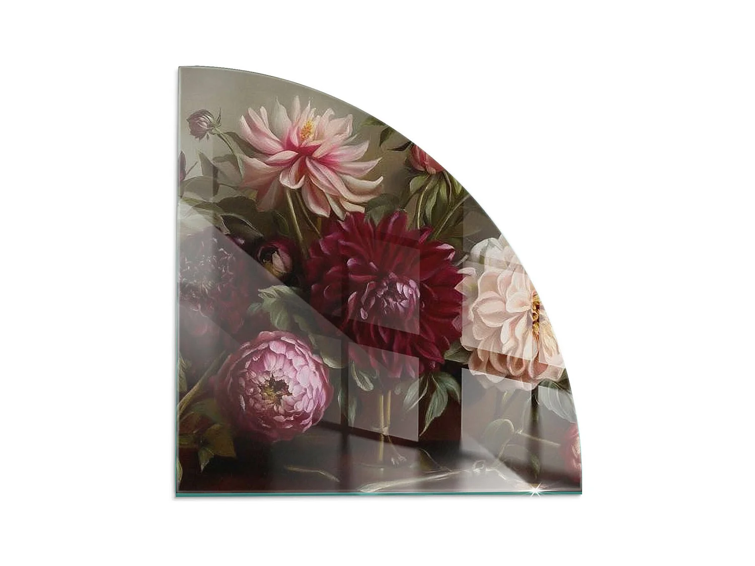 Plaque de sol en verre pour poêle - Un quart - 1/4 100x100 - Bouquet floral en détail