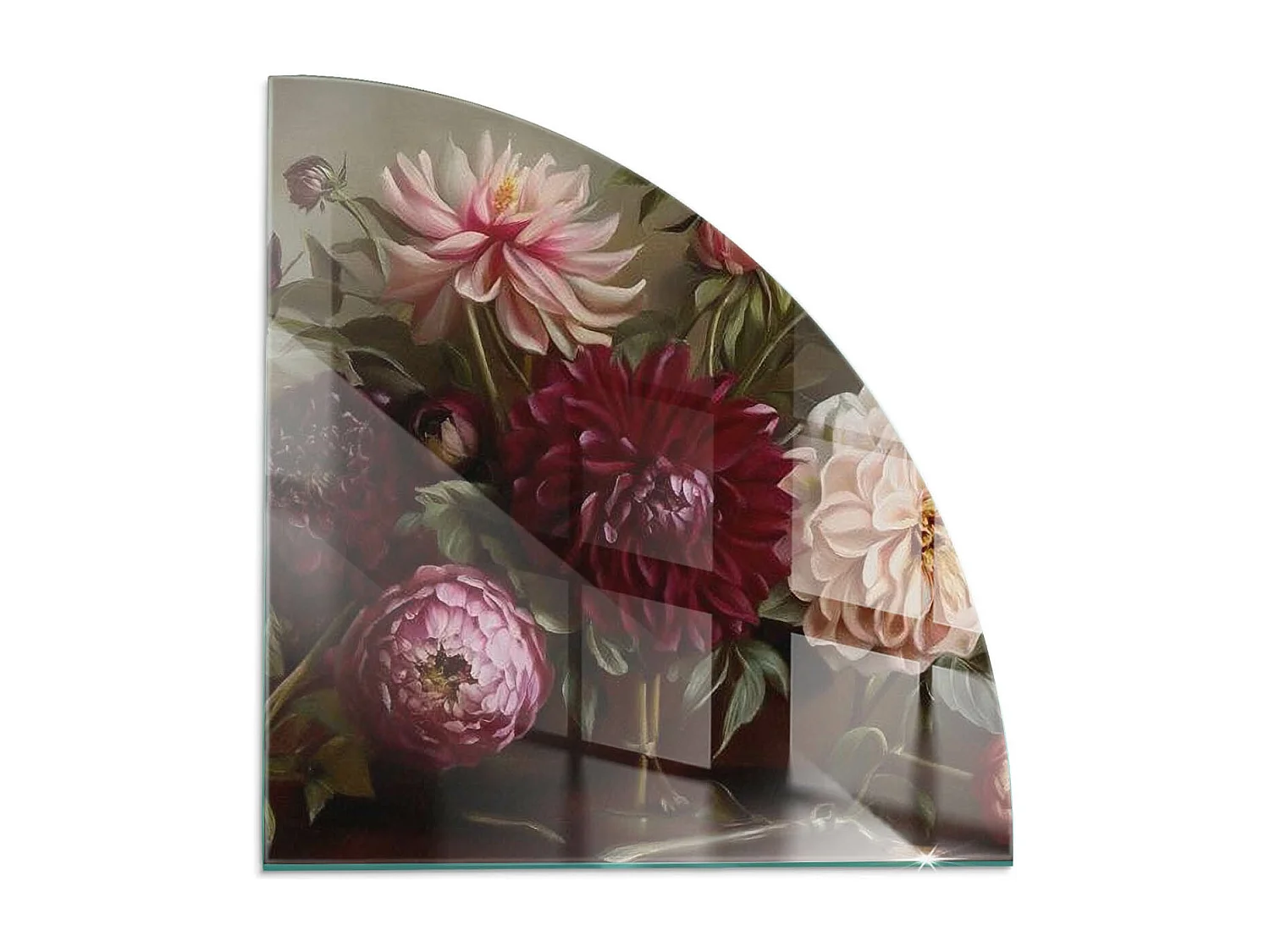 Glasplatte zum Schutz vor Funkenflug, Kaminauflage - Ein Viertel - 1/4 100x100 - Blumenstrauß im Detail