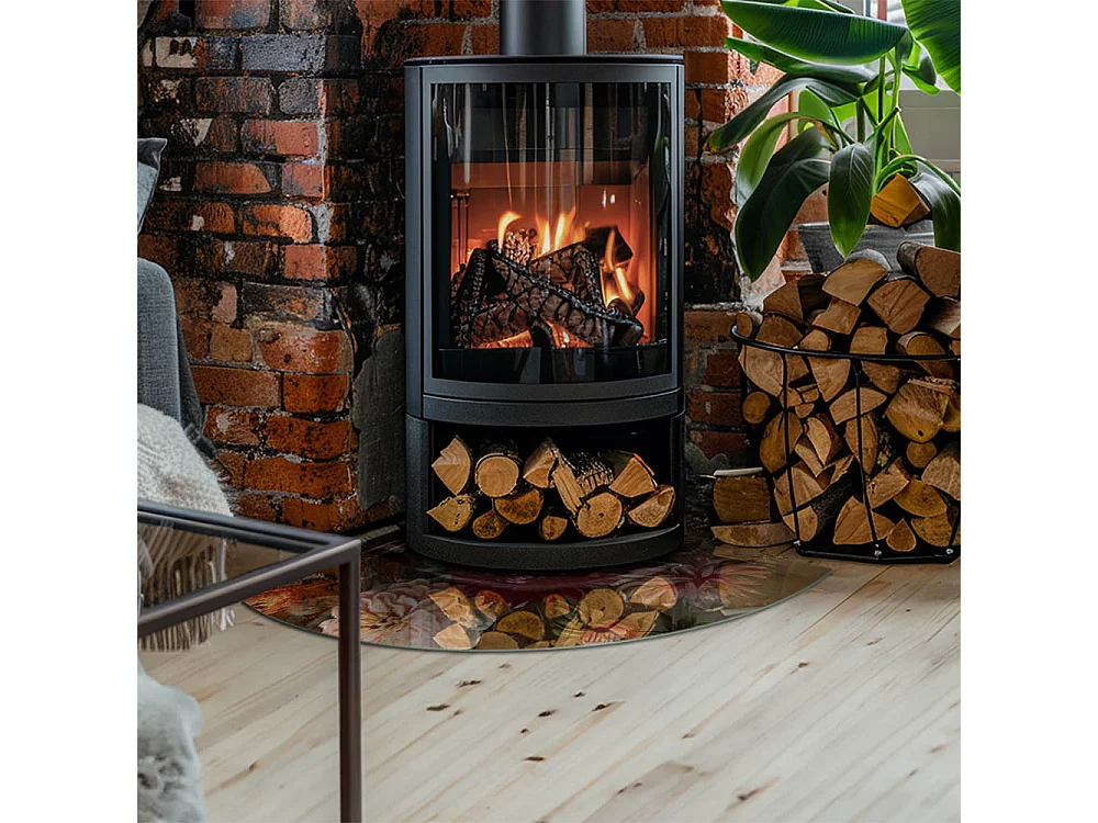 Glasplatte zum Schutz vor Funkenflug, Kaminauflage - Ein Viertel - 1/4 100x100 - Blumenstrauß im Detail