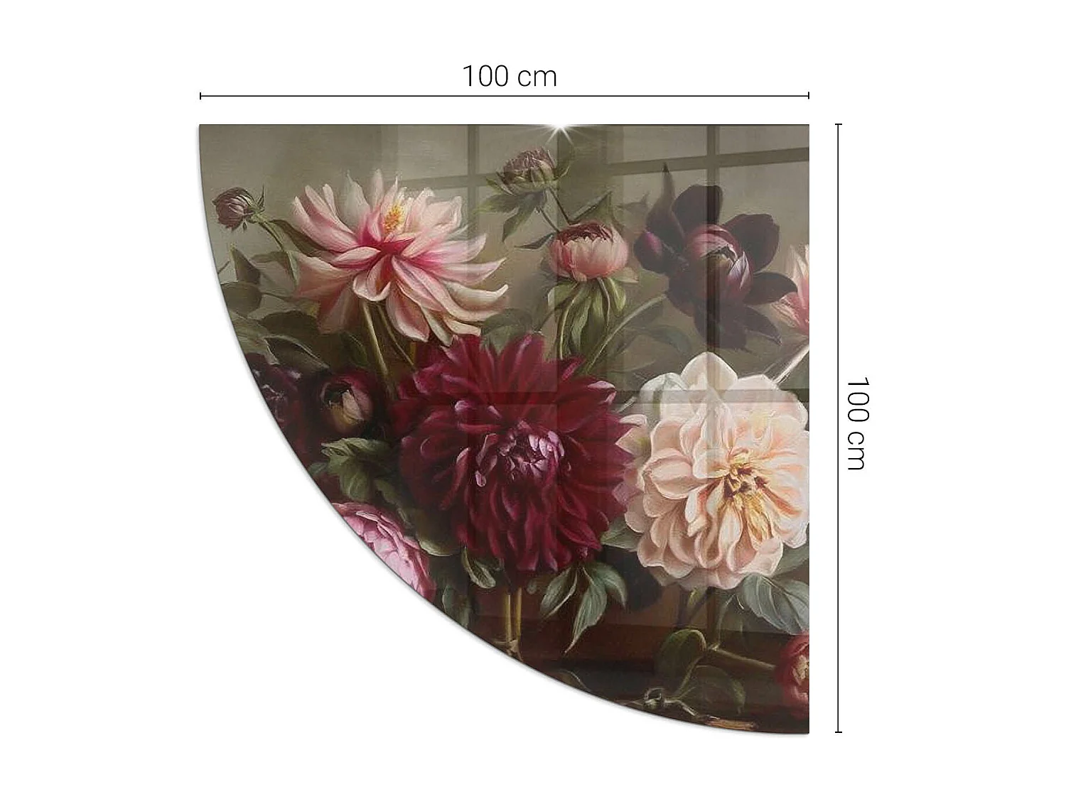 Glasplatte zum Schutz vor Funkenflug, Kaminauflage - Ein Viertel - 1/4 100x100 - Blumenstrauß im Detail