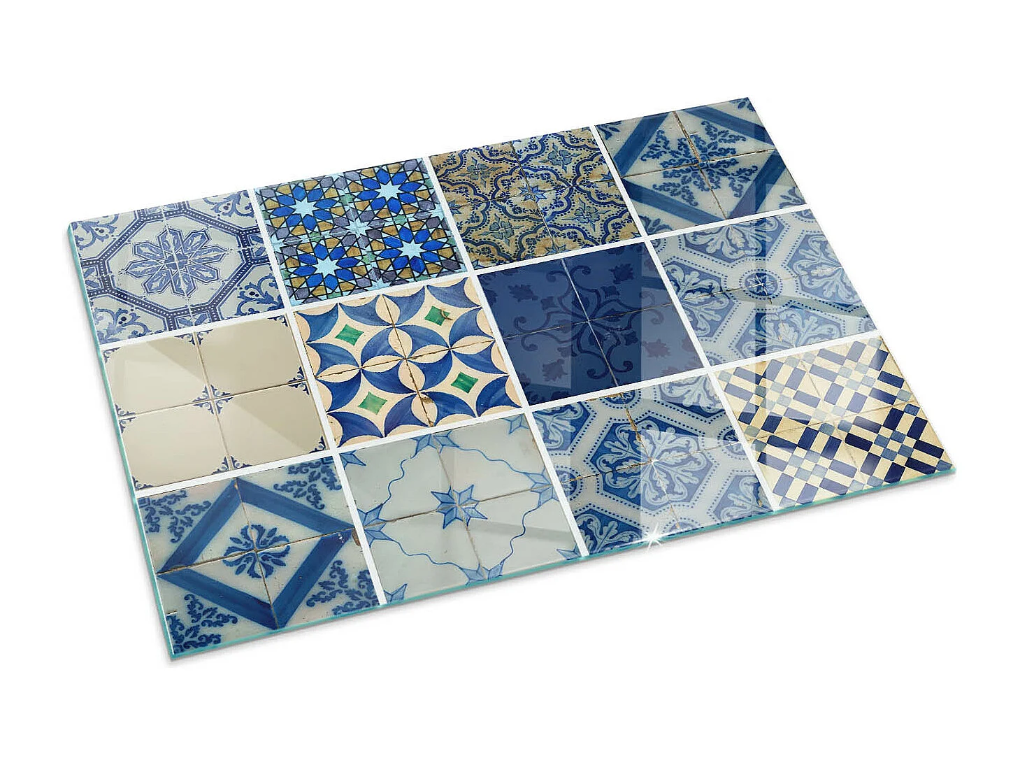 Glasplatte zum Schutz vor Funkenflug, Kaminauflage - Rechteck - 100x70 - Keramikfliesenmuster