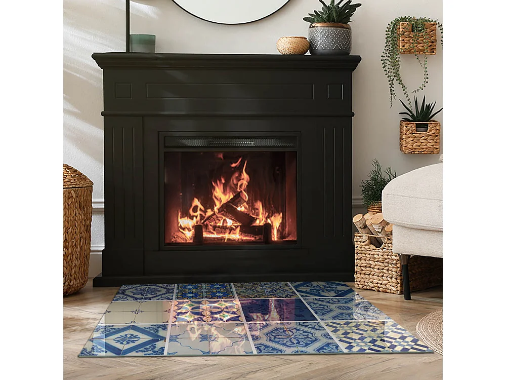 Glasplatte zum Schutz vor Funkenflug, Kaminauflage - Rechteck - 100x70 - Keramikfliesenmuster