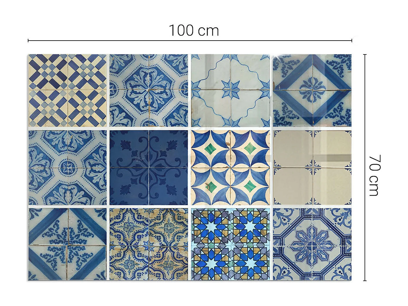 Glasplatte zum Schutz vor Funkenflug, Kaminauflage - Rechteck - 100x70 - Keramikfliesenmuster
