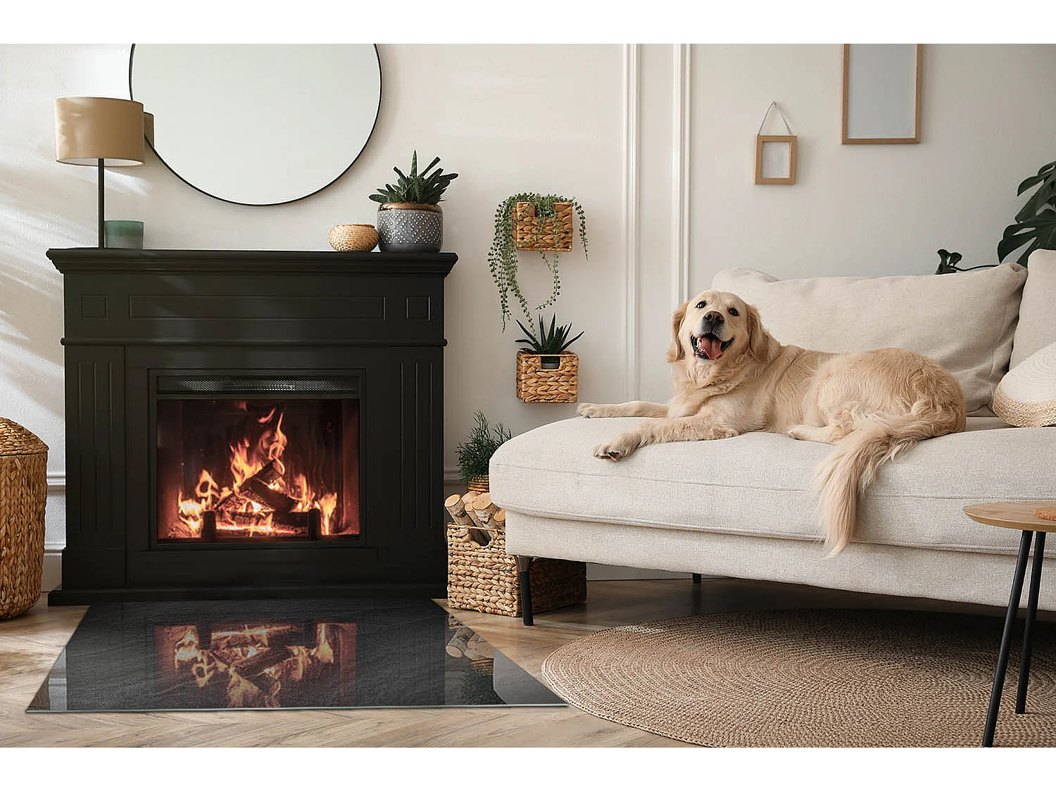 Glasplatte zum Schutz vor Funkenflug, Kaminauflage - Rechteck - 100x70 - Natursteinstruktur