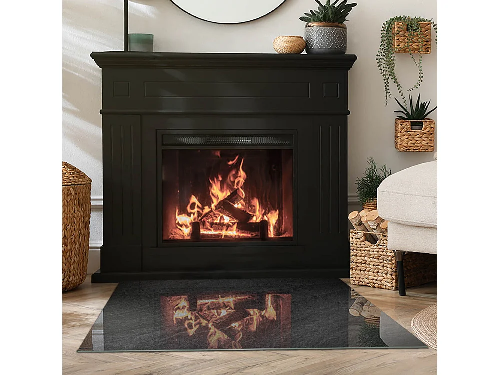 Glasplatte zum Schutz vor Funkenflug, Kaminauflage - Rechteck - 100x70 - Natursteinstruktur