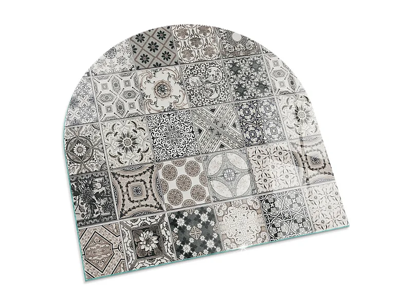 Plaque de sol en verre pour poêle - semi-circulaire - 100x100 - Motif en pierre naturelle