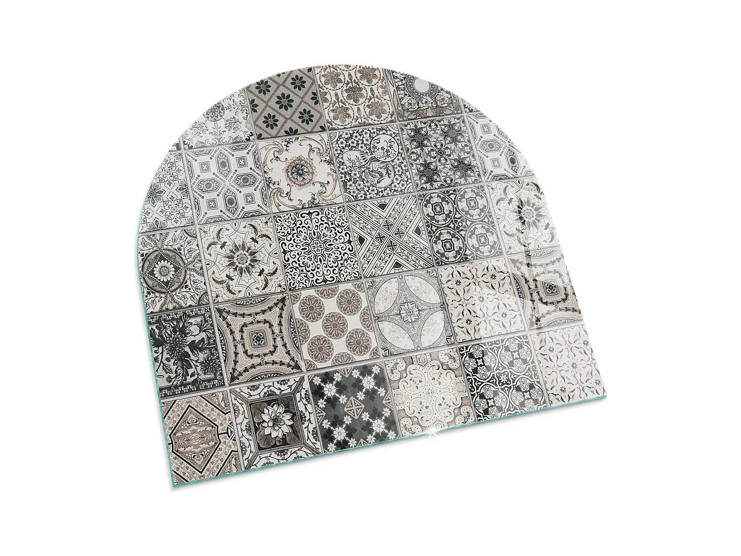 Glasplatte zum Schutz vor Funkenflug, Kaminauflage - halbrund - 100x100 - Natursteinmuster