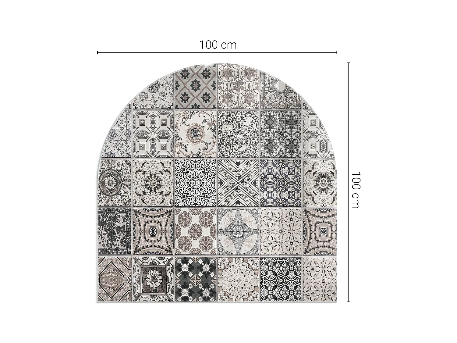 Glasplatte zum Schutz vor Funkenflug, Kaminauflage - halbrund - 100x100 - Natursteinmuster