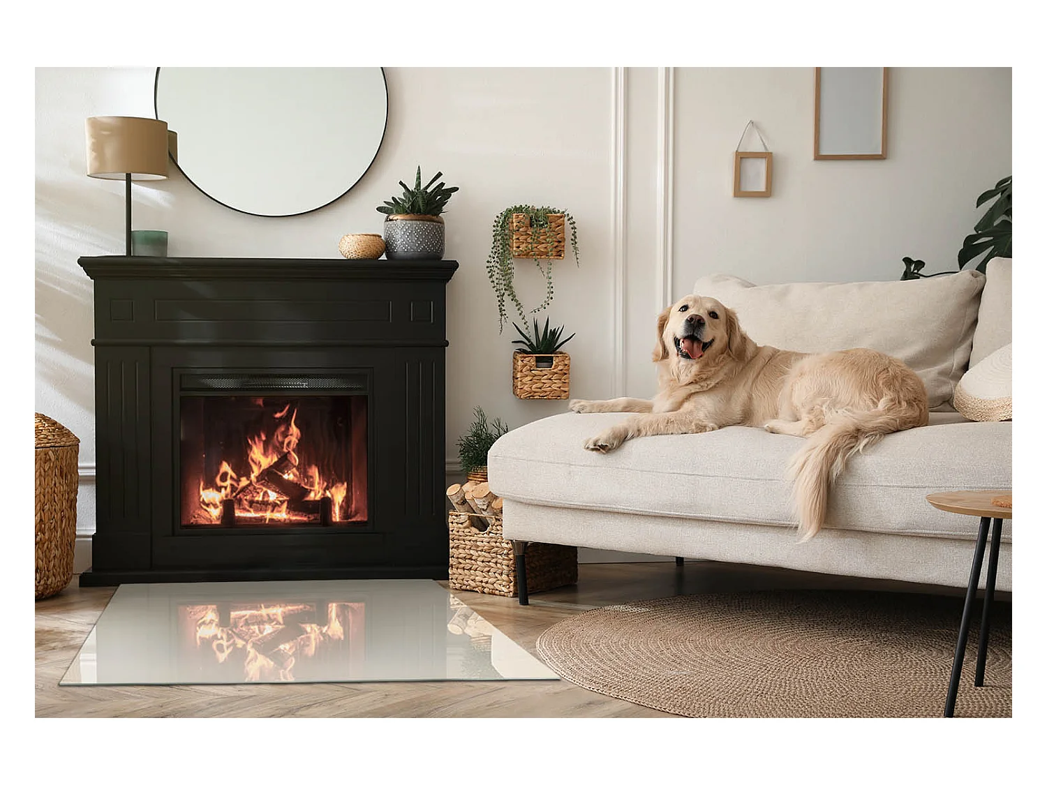 Glasplatte zum Schutz vor Funkenflug, Kaminauflage - Rechteck - 100x70 - Farbe Beige