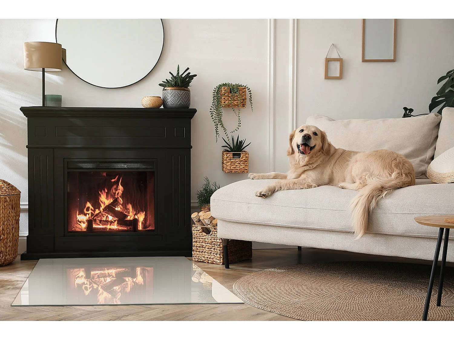 Vetro per camino, vetro di protezione per il soggiorno- Rettangolo - 100x70 - Color Beige