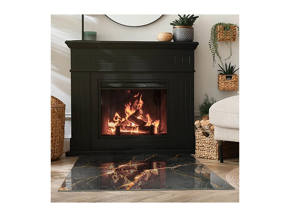 Plaque de sol en verre pour poêle - Rectangle - 100x70 - Marbre élégant avec des veines