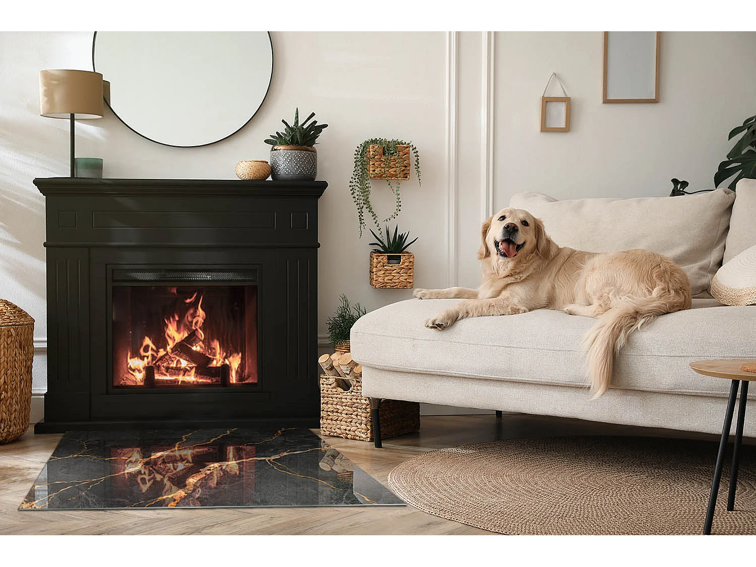 Glasplatte zum Schutz vor Funkenflug, Kaminauflage - Rechteck - 100x70 - Eleganter Marmor mit Adern