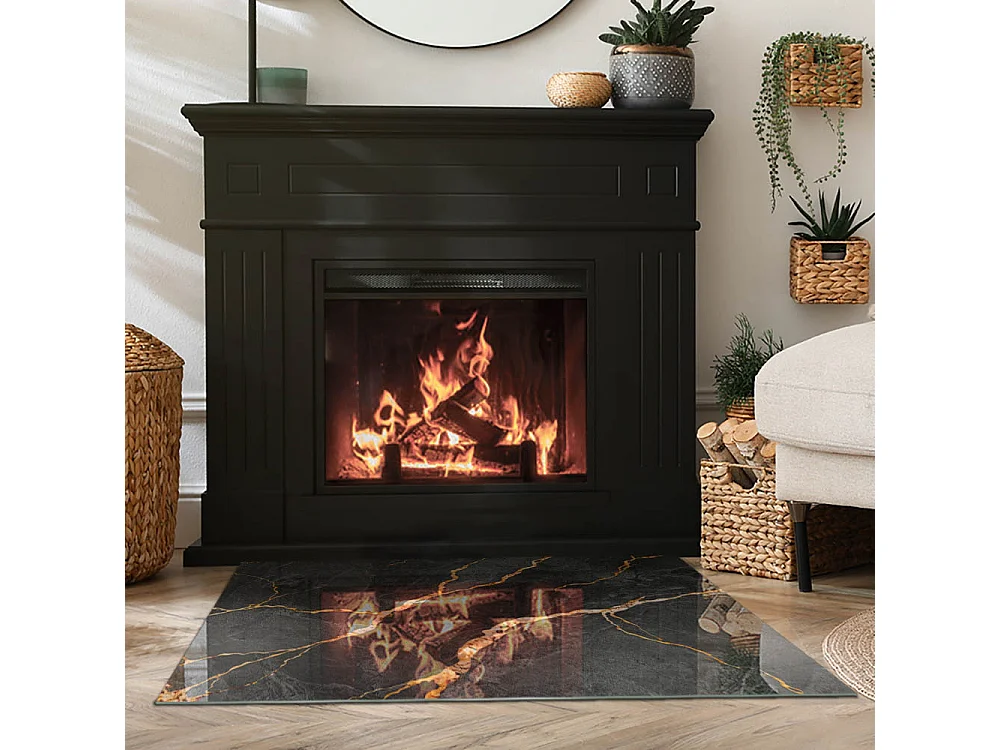 Glasplatte zum Schutz vor Funkenflug, Kaminauflage - Rechteck - 100x70 - Eleganter Marmor mit Adern