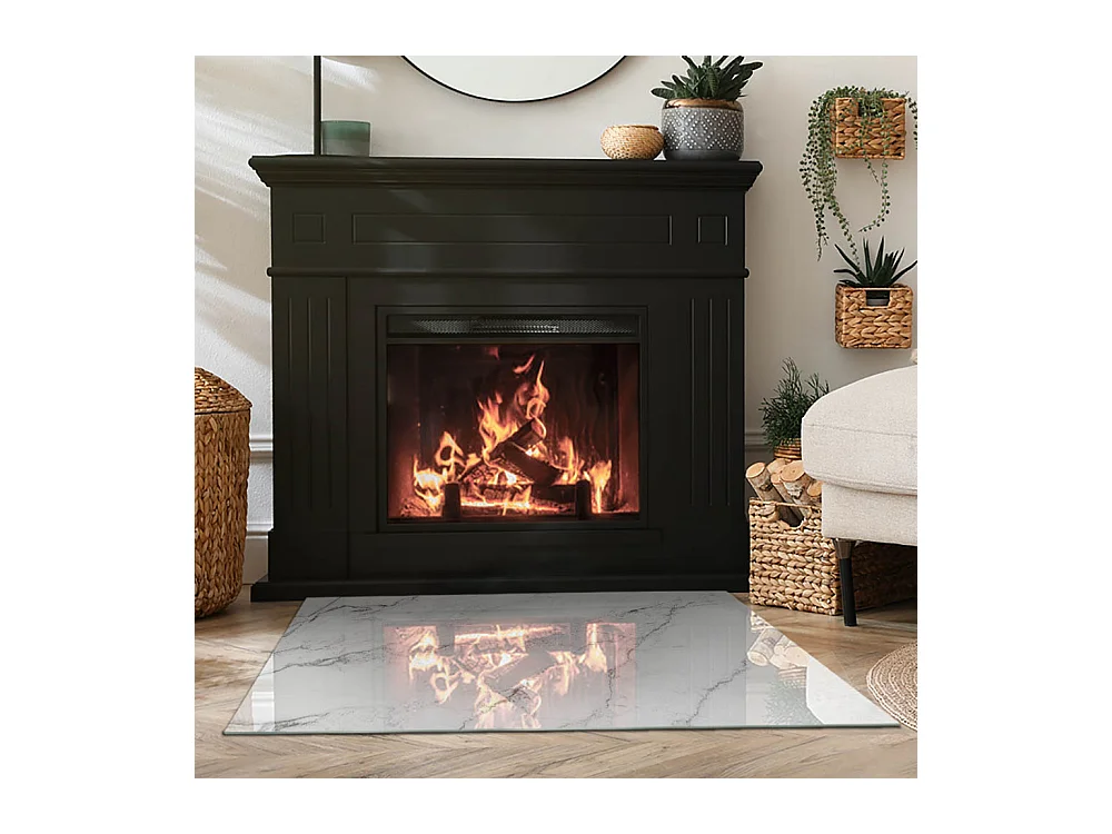 Glasplatte zum Schutz vor Funkenflug, Kaminauflage - Rechteck - 100x70 - Marmormuster mit Adern