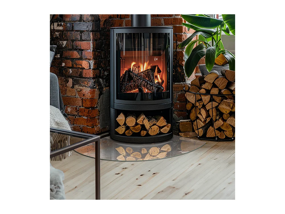 Plaque de sol en verre pour poêle - Un quart - 1/4 100x100 - Motif en pierre naturelle