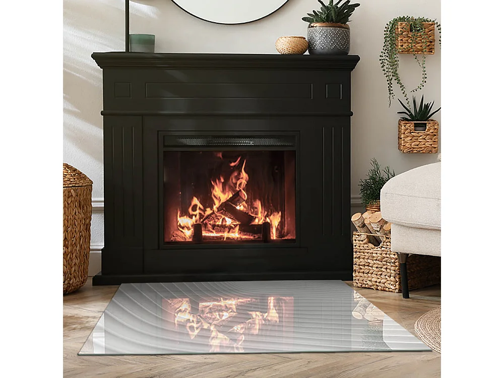 Plaque de sol en verre pour poêle - Rectangle - 100x70 - Des vagues de lignes délicates